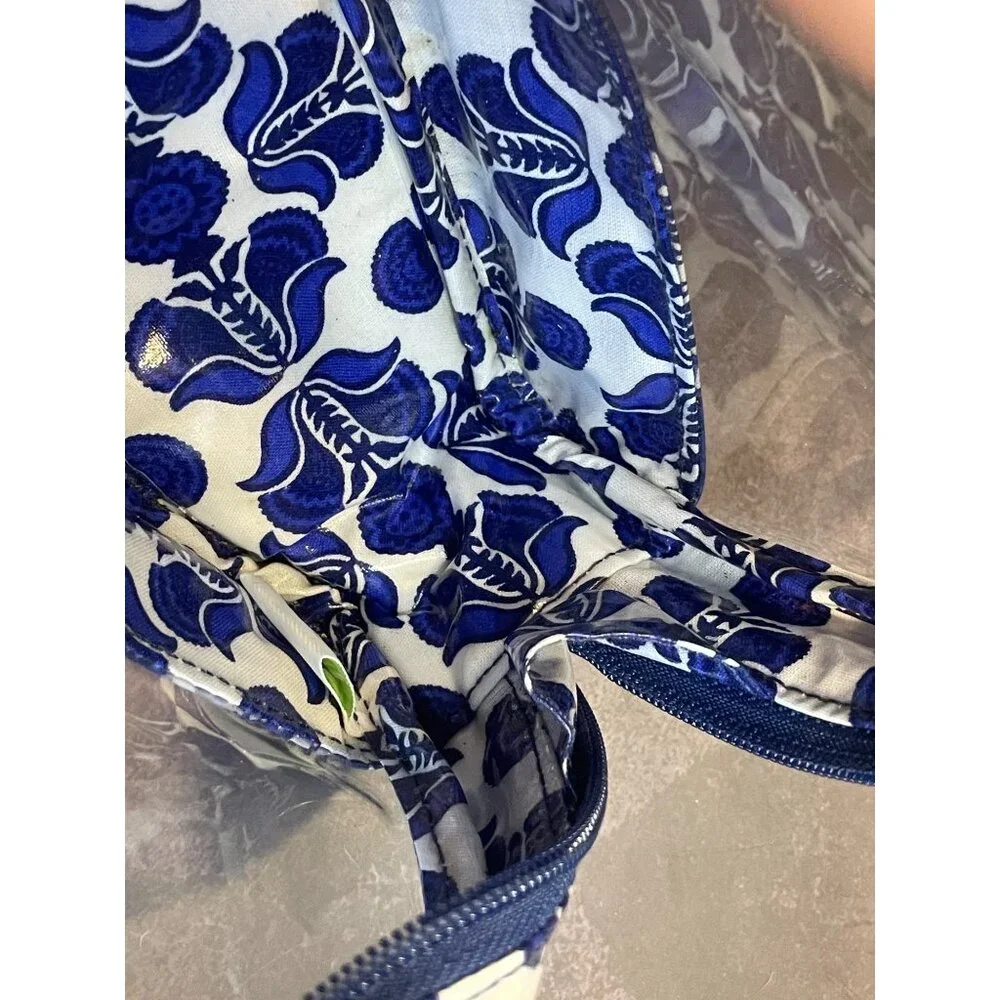 Vera Bladley Cobalt Tile Clear‎ Makeup Case Bag Blue White